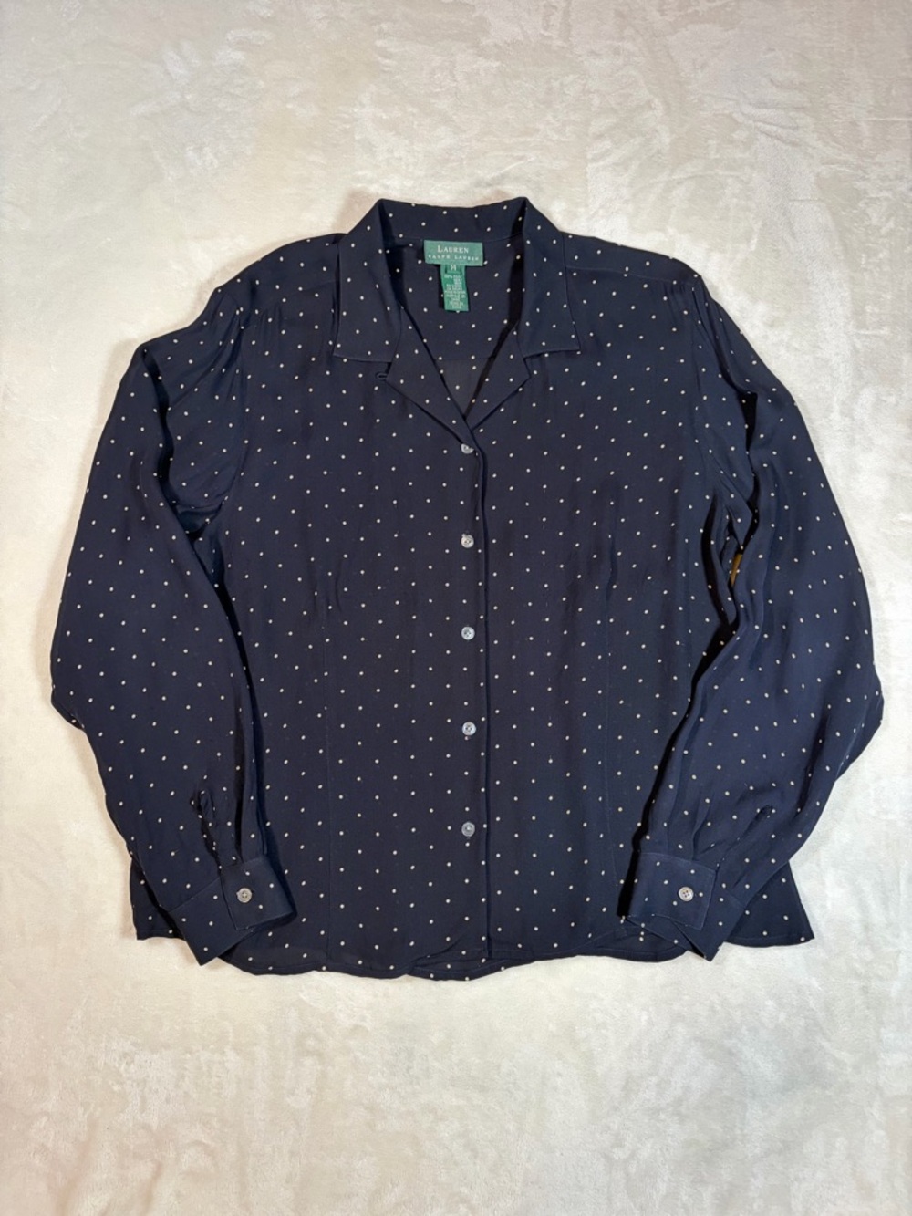 Lauren Ralph Lauren Navy Silk Polka Dot Blouse